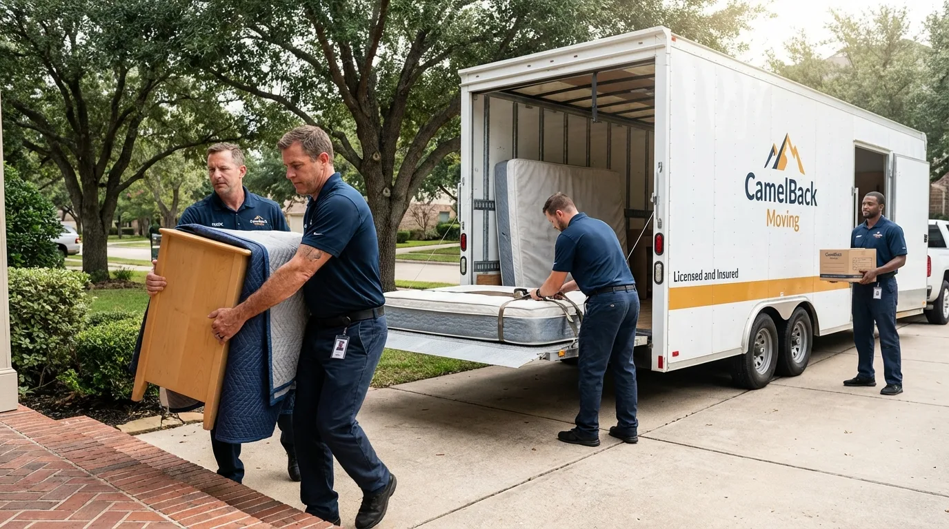 Crew loading residential truck for cross-state move from Lakewood, IL
