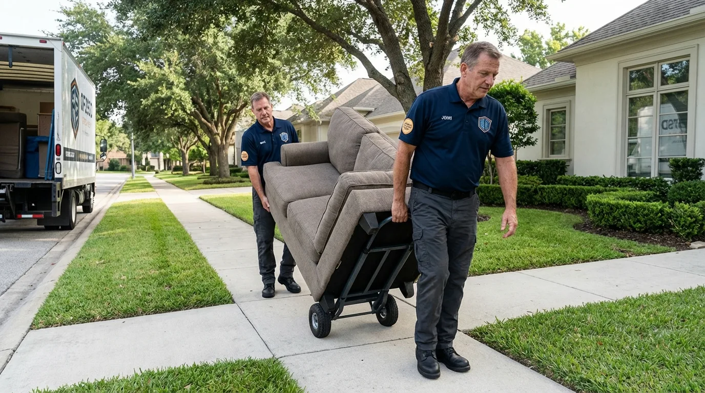 Local residential moving crew loading furniture in Lakewood, IL